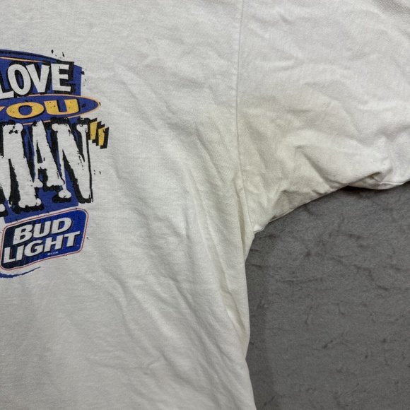 Vintage 90s Bud Light I Love You Man Tee Shirt XL Beer Graphic T-Shirt White - Picture 6 of 13